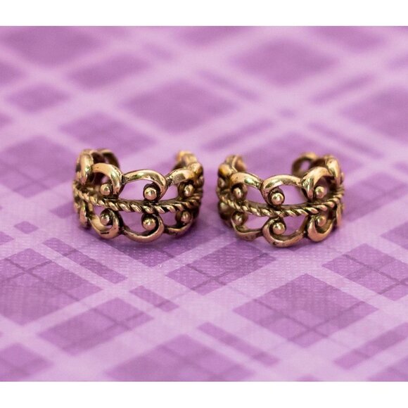 Vintage Victorian Heart Hoop Earrings by Avon - V9 - Picture 1 of 3